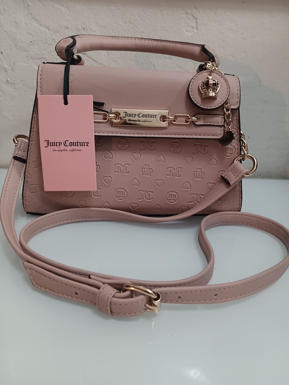 Juicy Couture Blush Pink Embossed Crossbody with Gold Accents